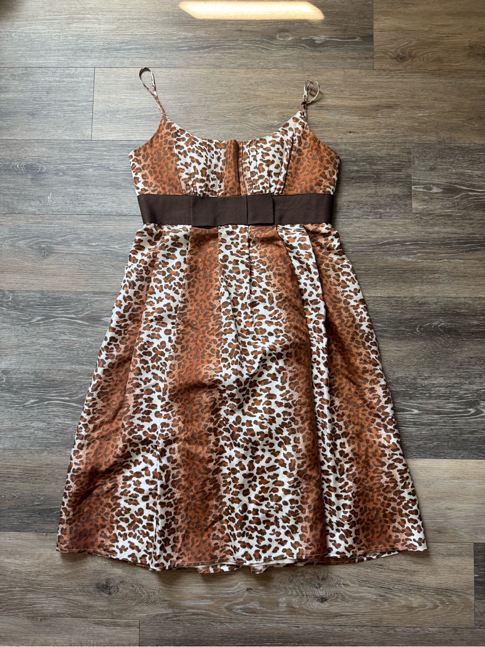 Max & Cleo Silk Leopard Print Spaghetti Strap Dress sz 8